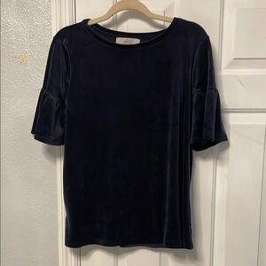 LOFT Women's Navy Velvet Top with Ruffle Sleeves